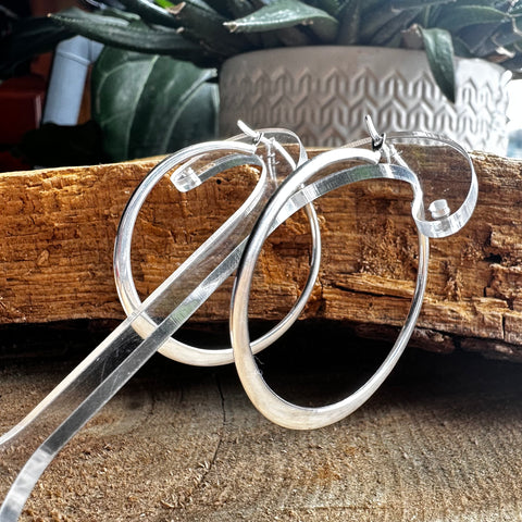 4 Sterling Silver shiny smooth plain hoop earrings clasp closing 40mm
