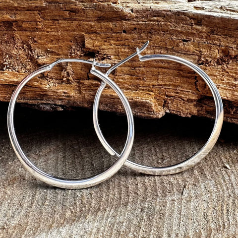6 Sterling Silver shiny smooth plain hoop earrings clasp closing 40mm