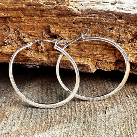 Sterling Silver shiny smooth plain hoop earrings clasp closing 40mm