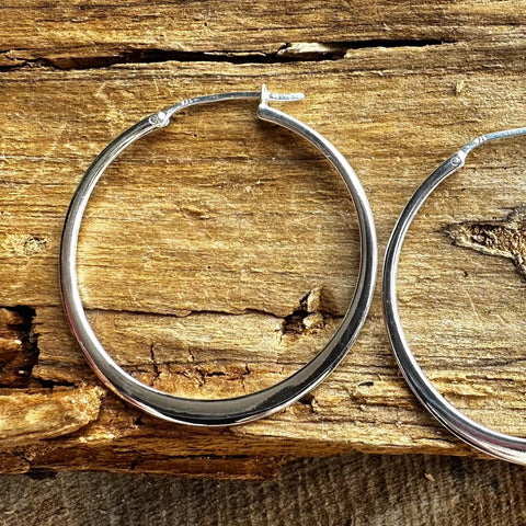 7 Sterling Silver shiny smooth plain hoop earrings clasp closing 40mm