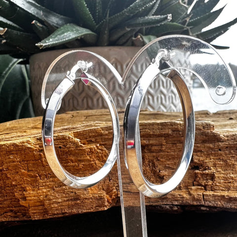4 Sterling Silver smooth 4 sided round shape hoop with a clip 36mm 