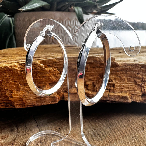 5 Sterling Silver smooth 4 sided round shape hoop with a clip 36mm 