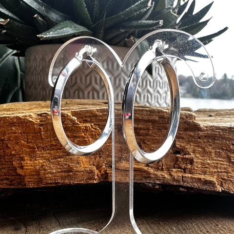 6 Sterling Silver smooth 4 sided round shape hoop with a clip 36mm 