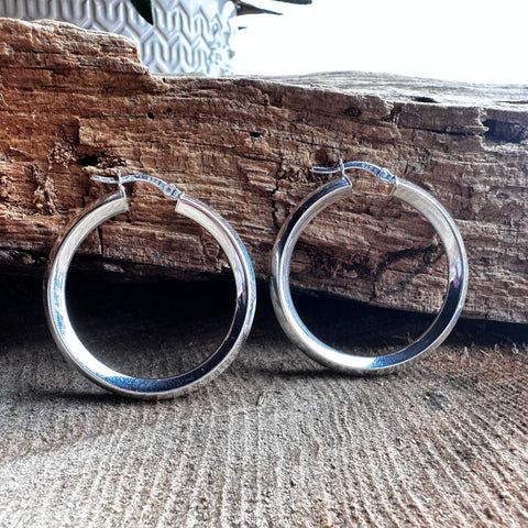 7 Sterling Silver smooth 4 sided round shape hoop with a clip 36mm 
