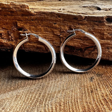 Sterling Silver smooth 4 sided round shape hoop with a clip 36mm 