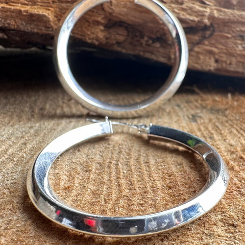 8 Sterling Silver smooth 4 sided round shape hoop with a clip 36mm 