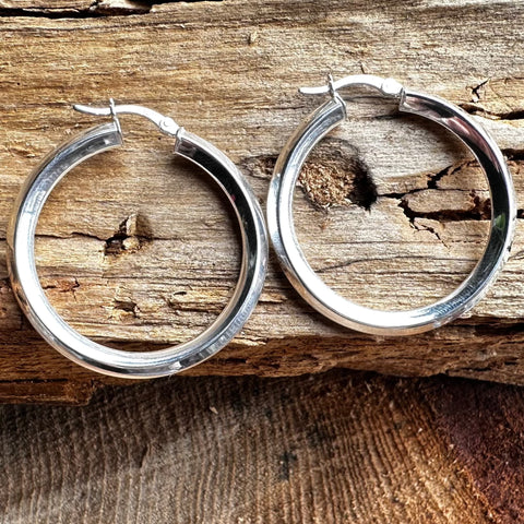 9 Sterling Silver smooth 4 sided round shape hoop with a clip 36mm 