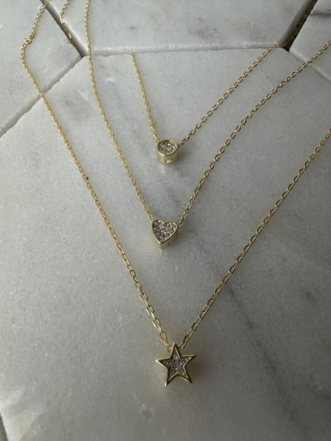 Necklace Vermeil CELESTIAL Delicate Three-Layered Charm Gold Plated on Silver 8
