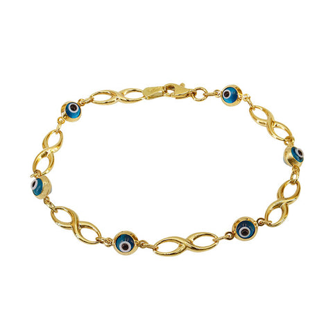 10K gold 6mm Evil Eye bracelet with 5x15mm Infinity link