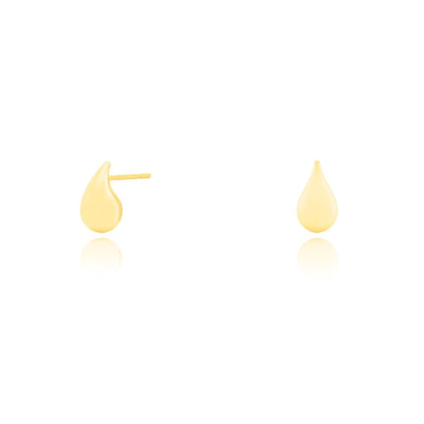 Gold teardrop earrings on a white background