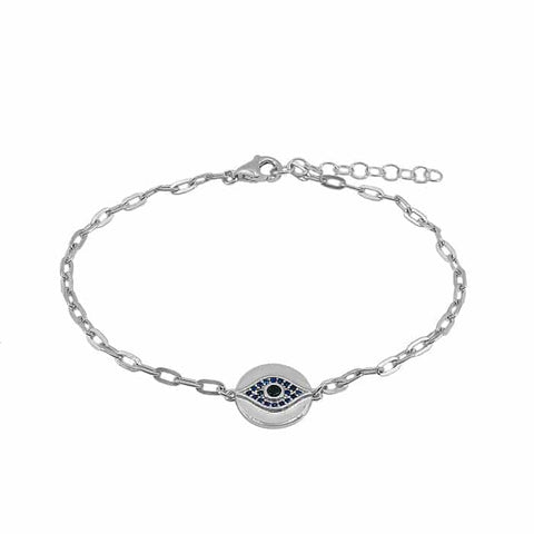 Bracelet Sterling Silver Hamsa Evil Eye & CZ Charms