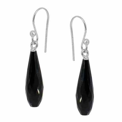 Sterling Silver 7x24mm onyx hook earrings