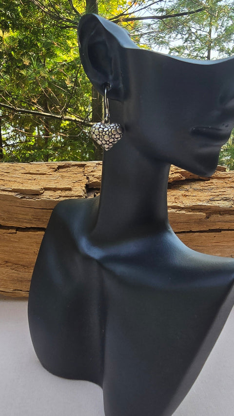 Hook Earrings Sterling Silver Puffy Bubble Heart 12