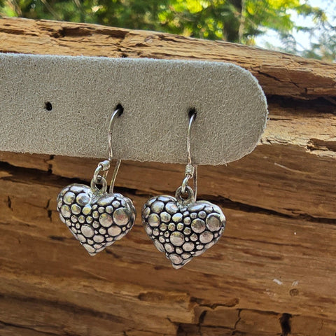 Hook Earrings Sterling Silver Puffy Bubble Heart 14