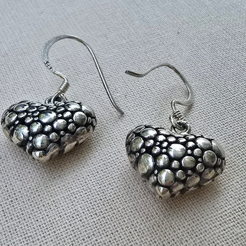 Hook Earrings Sterling Silver Puffy Bubble Heart 1