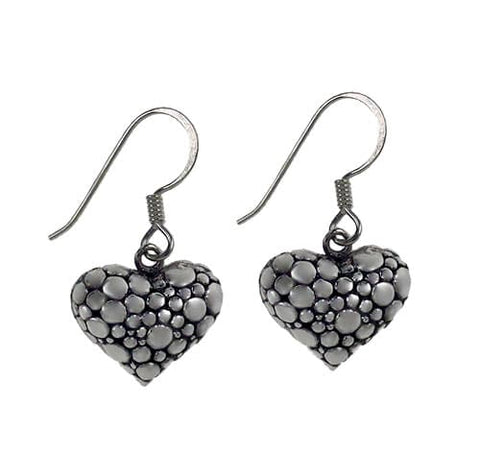 Hook Earrings Sterling Silver Puffy Bubble Heart 2