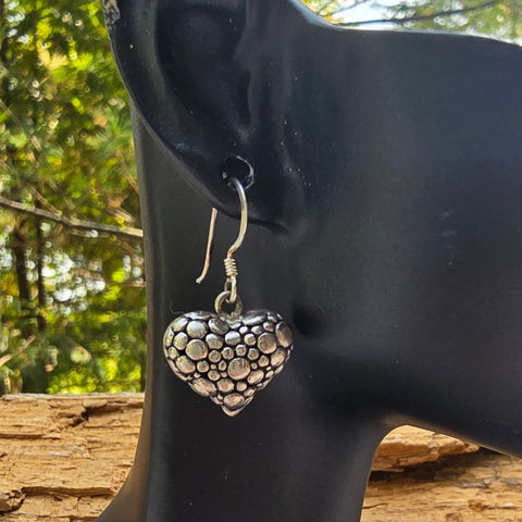 Hook Earrings Sterling Silver Puffy Bubble Heart 6
