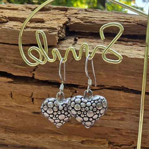 Hook Earrings Sterling Silver Puffy Bubble Heart 9