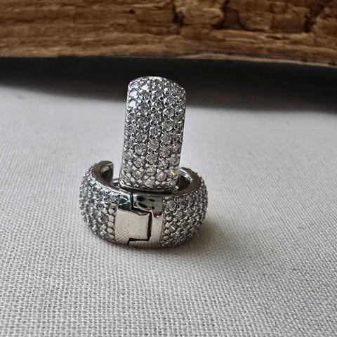 Earrings Hoop Sterling Silver Pave Wide Zirconia 6x15mm