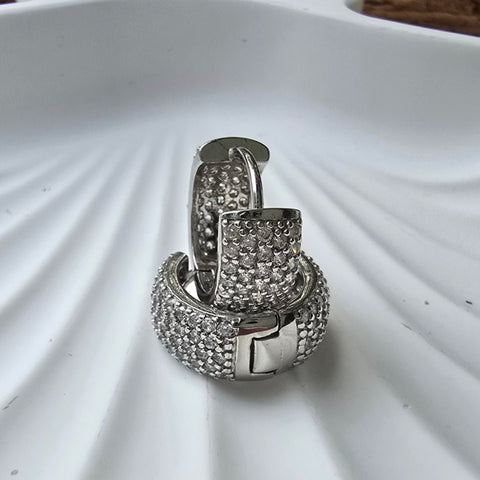 Earrings Hoop Sterling Silver Pave Wide Zirconia 6x15mm