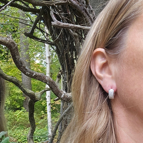 Earrings Hoop Sterling Silver Pave Wide Zirconia 6x15mm