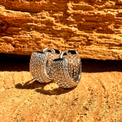 8 Sterling Silver with rhodium cubic zirconia hoop earrings 6x15 mm outer diameter