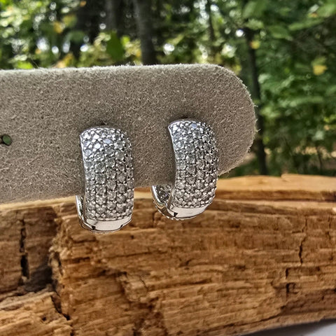 Earrings Hoop Sterling Silver Pave Wide Zirconia 6x15mm