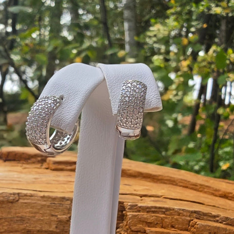Earrings Hoop Sterling Silver Pave Wide Zirconia 6x15mm