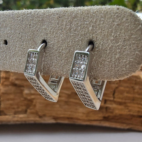 Sterling Silver with rhodium 14x16mm diamond shape hoop earrings with cubic zirconia triangle shape hoops 11