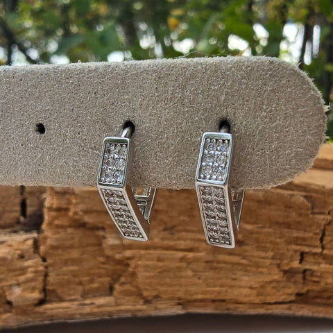 Sterling Silver with rhodium 14x16mm diamond shape hoop earrings with cubic zirconia triangle shape 7