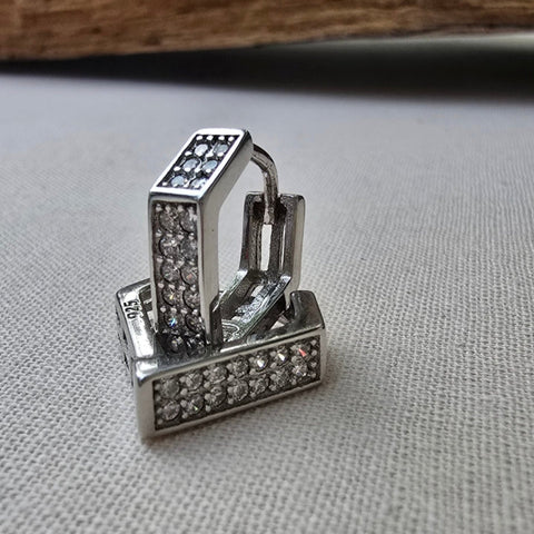 Sterling Silver with rhodium 14x16mm diamond shape hoop earrings with cubic zirconia triangle shape 9