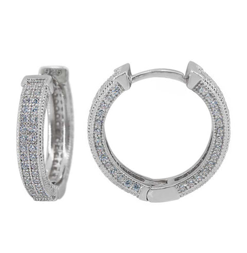 Sterling Silver with rhodium cubic zirconia hoops 13x3.5mm  diameter 2