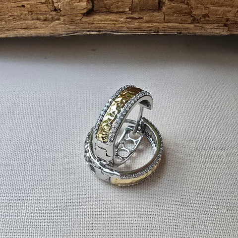 Sterling Silver 2 tone round hoop earrings with cubic zirconia 5x20mm outer diameter 4