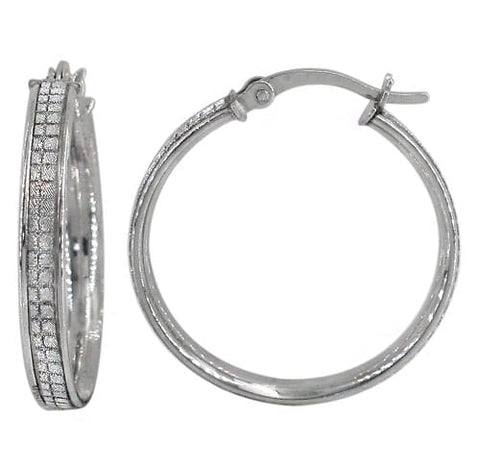 Earrings ODARA Hoop Sterling Silver Round Cubic Zirconia 24x3 2
