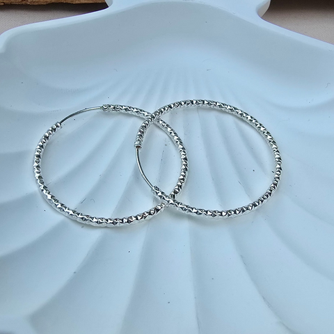 Sterling Silver Hoop Diamond cut sparkly Medium thin size 3