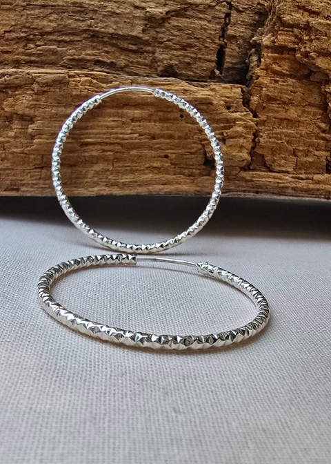 Sterling Silver Hoop Diamond cut sparkly Medium thin size 5