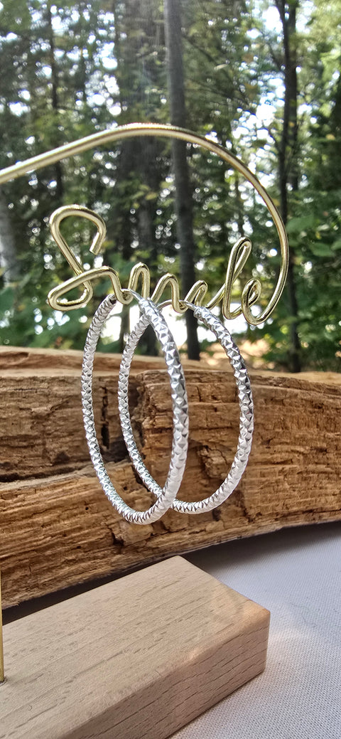 Sterling Silver Hoop Diamond cut sparkly Medium thin size 6