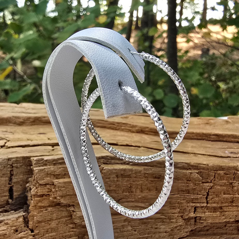 Sterling Silver Hoop Diamond cut sparkly Medium thin size 8