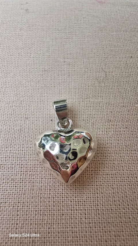 Sterling Silver Hammered style puffy heart Pendant 13mm x 7mm
