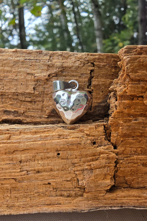 Sterling Silver Hammered style puffy heart Pendant 13mm x 7mm