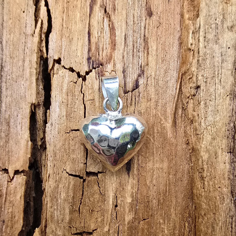 Sterling Silver Hammered style puffy heart Pendant 13mm x 7mm