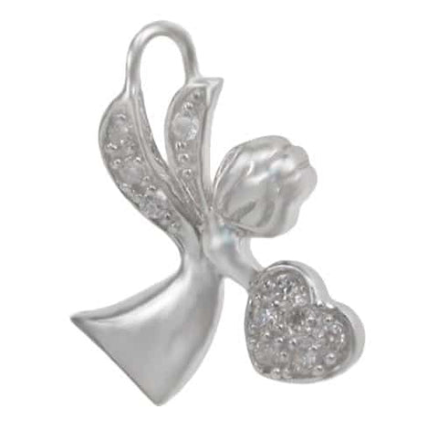 Rhodium plated on Sterling Silver, fancy Angel shape stone pendant. Approx pendant size: 20mm L x 16mm W 1