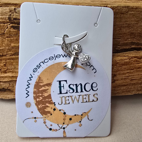 Rhodium plated on Sterling Silver, fancy Angel shape stone pendant. Approx pendant size: 20mm L x 16mm W 6