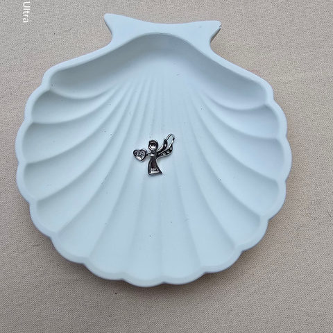 Rhodium plated on Sterling Silver, fancy Angel shape stone pendant. Approx pendant size: 20mm L x 16mm W 7