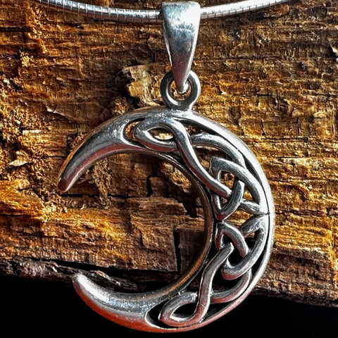 Sterling Silver pendant crescent Moon with design