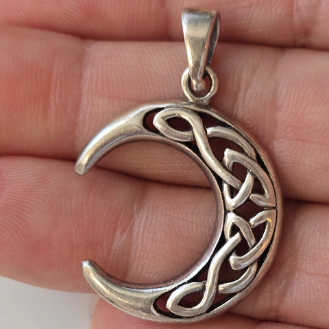 Sterling Silver pendant crescent Moon with design g