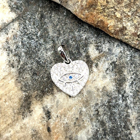Pendant Sterling Silver, Hear & Evil Eye Zirconia c