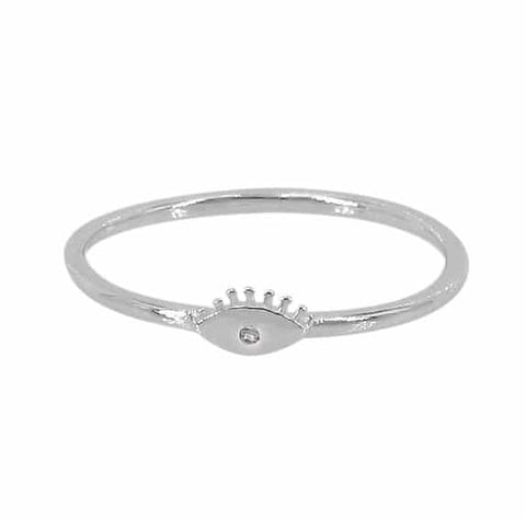Sterling Silver with rhodium 3x6mm evil eye ring with 1mm cubic zirconia 1