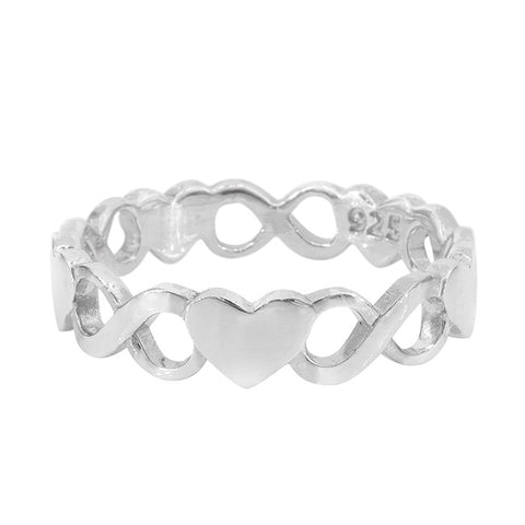 Sterling Silver heart and infinity ring 5mm width 12