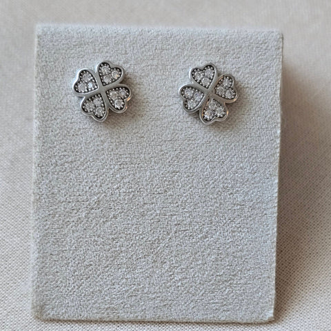 Rhodium plated on Sterling Silver four leaf clover shape stud earrings with faceted stones 7